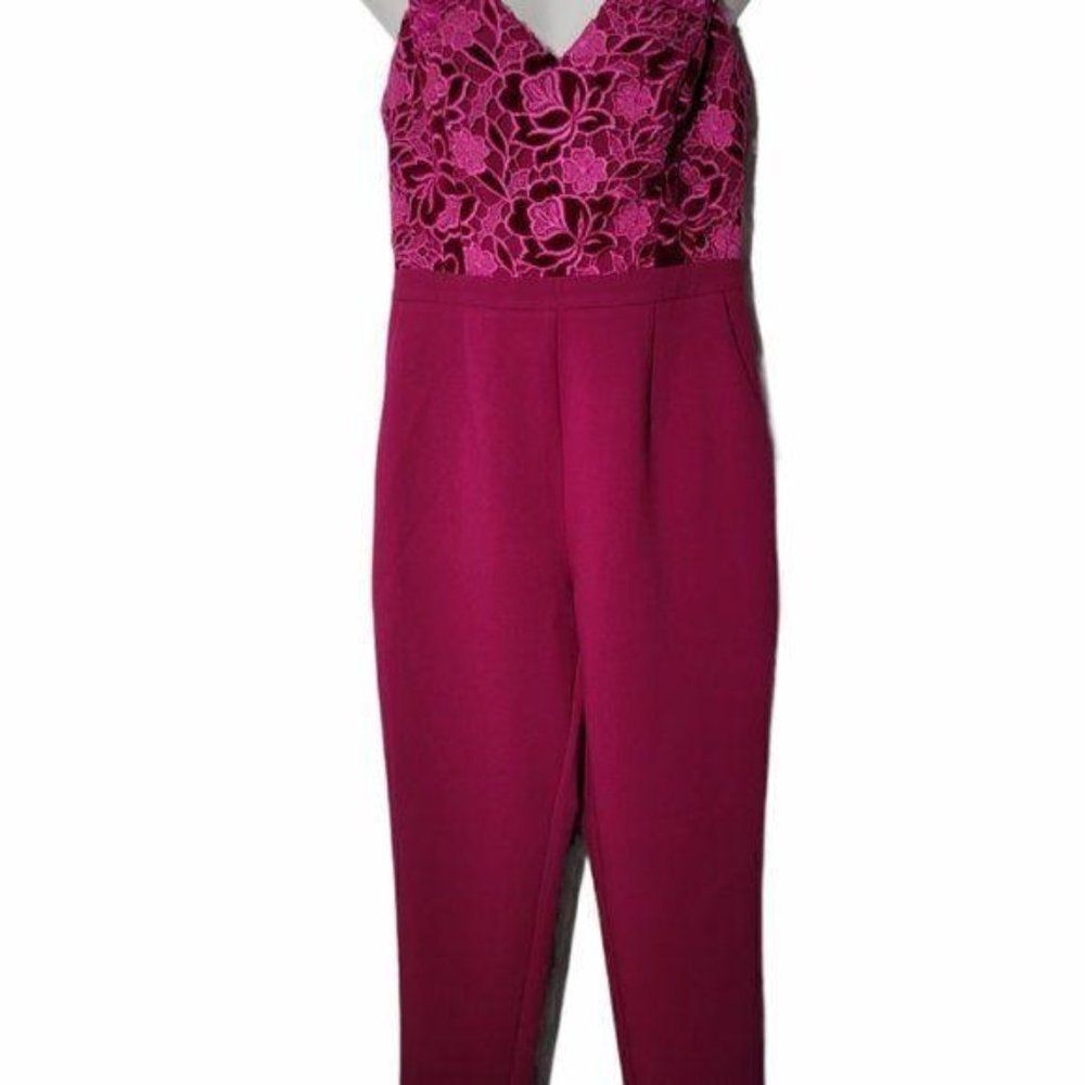Adelyn Rae Womens Fushia V Neck Jumpsuit Size S